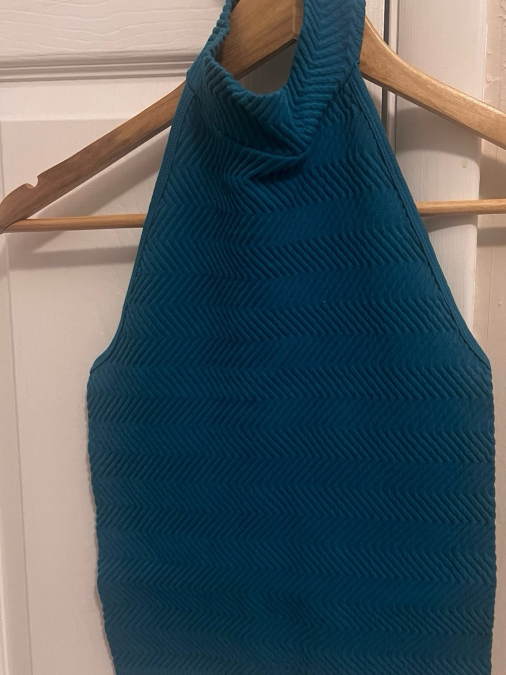 Teal Textured Halter Neck Tank Top